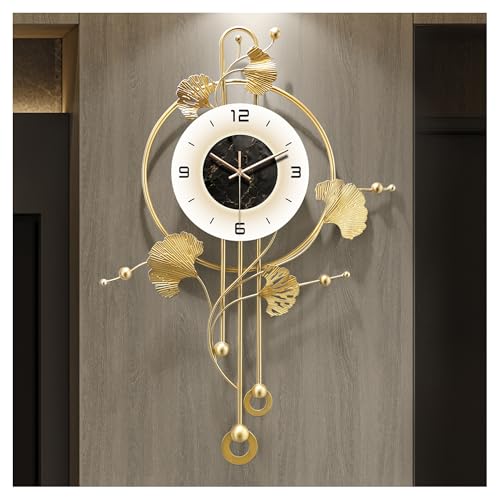 FIXNEO Gold Wall Clock for Living Room, Modern Wall Clock, Gold Wall Decor Ginkgo Leaf Clocks Bedroom/Kitchen/Enterway 17.7 X 28.3 Inches