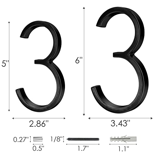 6 Inch Stainless Steel Floating House Number, Metal Modern House Numbers, For Outdoor Mailbox Yard Home Wall Doorgarage Gate With Nail Kit, Coated Black, 911 Visibility Signage #TOP1