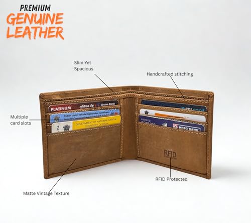 Image of Leather Wallet for Men - Slim Bifold RFID Wallet with Coin Pocket, Multiple Card Slots - Formal Men's Wallet - Gift Ready, Compact & Minimalist (Warrior Tan)