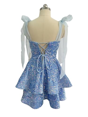 Sparkly Sequin Homecoming Dresses for Teens with Bow Spaghetti Strap Short Prom Dresses Princess Cocktail Party Gown2