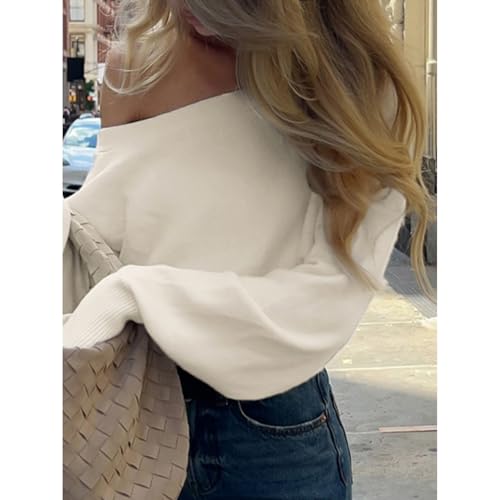 PanoraCirq White Off The Shoulder Sweater Knit Ribbed Pullover Crop Long Sleeve Elegant Fall Streetwear Sweaters4