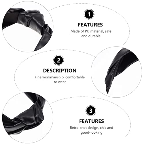 Top de Couro Do Falso Headband Knotted: 4 Pcs Torbante Torbante Hairbands Preto PU Retro Cruz Cabelo