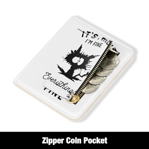 Rouidr Womens Wallet, RFID Small Slim Wallet for Women, Cute Bifold Leather Pocket Credit Card Holder Ladies Mini Purse with Zipper Coin Pocket & ID Window, Fine Cat4