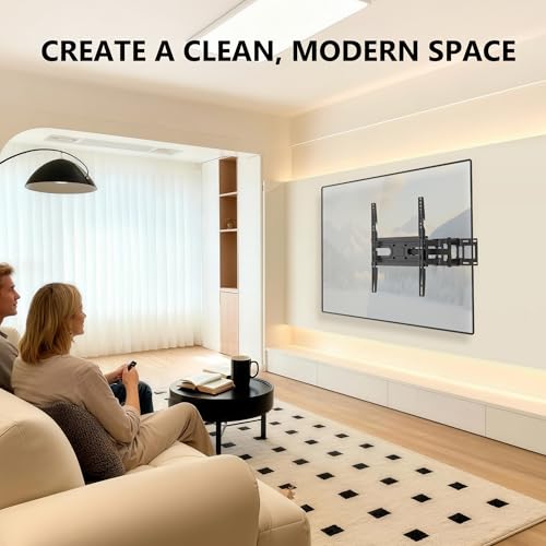 Image of WALI Full Motion TV Wall Mount for 32-70 Inch TVs - Dual Articulating Mount with Swivel, Tilt & Extension | VESA up to 400x400mm | Fits 12 /16 inch Wood Studs | Holds Up to 88 lbs