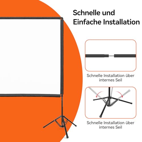 Beamer Leinwand mit Stativ 100 Zoll, HolaDream Projektor Leinwand Tragbare Outdoor 16:9 HD, Projector Screen mit Ständer und Tragetasche für Home Garten, Party, Theater, Nächte