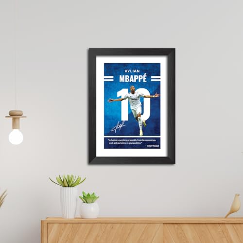 Image of TenorArts Kylian Mbappe Quotes Poster Frame Real Madrid Laminated Photo Framed Painting with Matt Finish Black Textures (12 inches x 9inches)