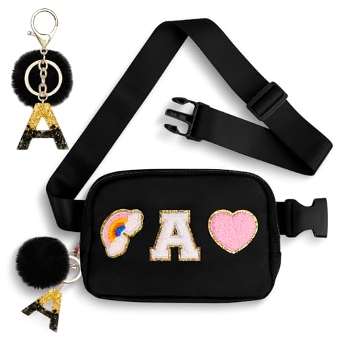 Personalized Makeup Bag with Initial Keychain, Custom Initial Monogram Small Travel Cosmetic Toiletry Bag, Birthday Gifts for Women Bridesmaid Teacher (A)