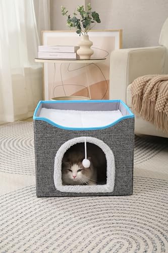 Modern Indoor Cat House Cube with Scratching Post and Play Ball, Easy to fold,…