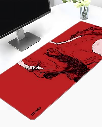 Image of Stitched Gaming Extended Mousepad (12x31) - Spartan Warrior Red Design Deskmat for Laptop, Desktop, PC (Stitched Edges, XL)
