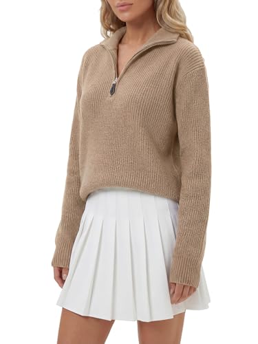 Image of LYANER Women's Quarter Zip Pullover Sweater Casual V Neck Collared Knit Fall Winter Outfit Clothes