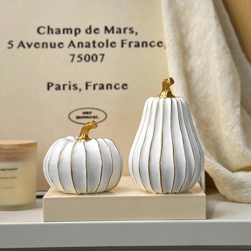 Image of FESTGLOX Pumpkin Fall Decor, White Gold Pumpkin for Thanksgiving Decoration