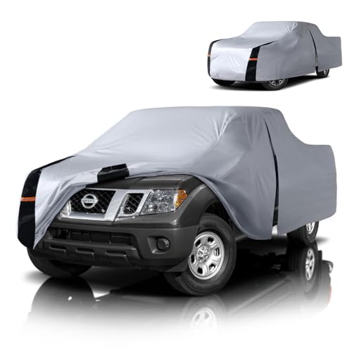 Image of Multi-Layer Nissan Frontier Truck Cover, Custom Fit Frontier 1998-2020 King /Crew Cab SB(4.6'-6.2') Car Cover Waterproof All Weather, Full Exterior Cover Rain Wind and UV Protection with Door Zipper