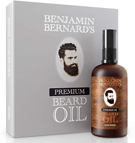 Benjamin Bernard Premium Beard Oil Male Grooming Blend with Essential Jojoba Oils and Vitamin E - Natural Hydrating Treatment - Facial Hair Shaping Serum Softener for Men - Oud Wood - 3.38 fl.oz