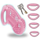 3D Printed Cock Cage with 4 Curved Snap Rings Small Honeycomb Chastity Devices for Men SM Fetish Extreme Bondage Sex Toys for Men Trainer (Pink,Arc-Standard)