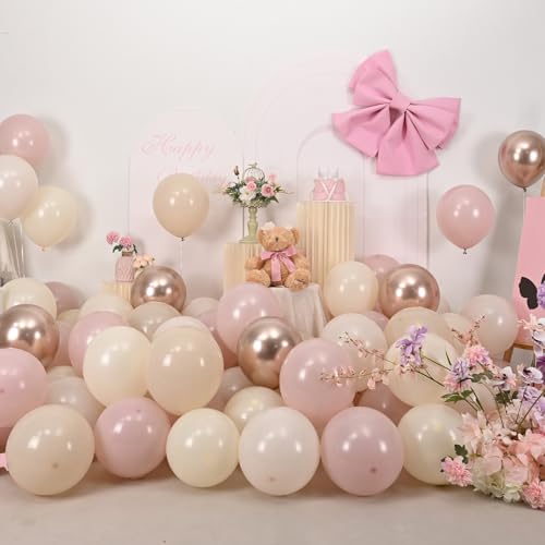 Image of Dusty Pink Beige Balloons, 60 Pcs 12 Inch Pink Sand White Balloons, Metallic Gold Nude Cream Balloon for Girls Women Birthday Pastel Bridal Shower Boho Wedding Baby Shower Engagement Party Decoration