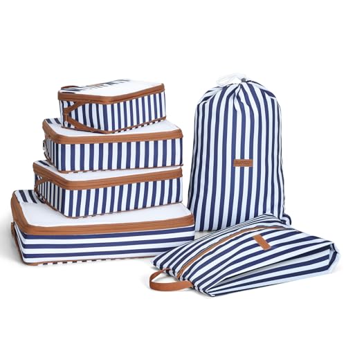 Compression Packing Cubes for Travel – 6 Set Organizer Bags for Suitcase with Shoe Bag & Laundry Bag – Compression Travel Essentials for Women