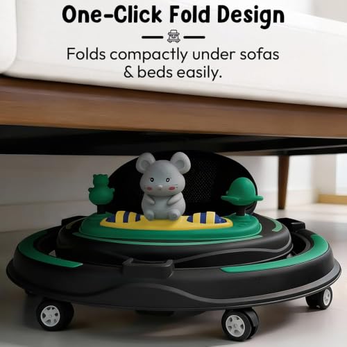 Image of StarAndDaisy Baby Walkers for 6-24 Month Baby boy 360 Walker for Kids for 6-24 Months with RGB Light, 7 Level Height Adjustment, Baby Walker with Switchable Food & Musical Toy Tray -Green Black