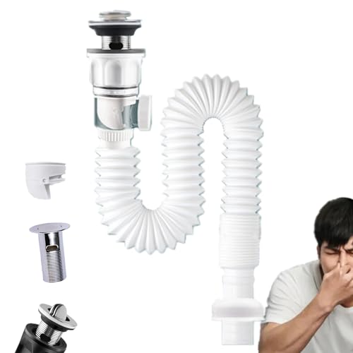 Stainless Steel Floor Drain Filter Washbasin Plug, Telescopic Anti-odour Drain Pipe, Drainage Sink Drain Connection Hose Double-head, Stainless Steel Washbasin Deodorant Drain Pipe Set