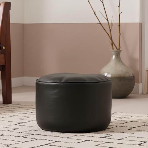 Image of Premium Faux Leather Footstool /Footrest /Pouffe | EPS Beans Filled | Ready to Use | Soft Cushioned Ottoman | Durable Leatherette Finish | Living Room, Bedroom & Office Color- (Black)