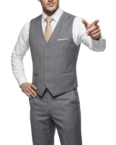 Hihawk Men's 2-Piece Suit, Vest Pants Set for Men, Fashion Waistcoat with Tie for Wedding, Prom, Homecoming, Business Light Gray