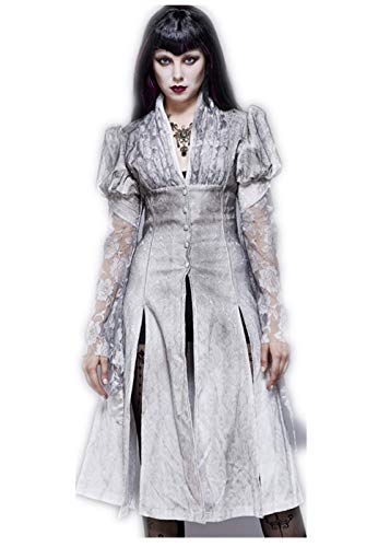 Vestido túnica midi tallas grandes con escote en V y encaje gótico blanco de fiesta mujer