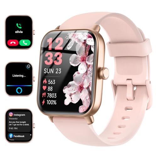 Image of Quican Smart Watches for Women, Compatible for iPhone and Android Phones | 1.8 inch Fitness Tracker Watch, Waterproof, Calling, Heart Rate /Sleep Monitor, Alexa, Gifts for Women, Silicone Band, Baby Pink