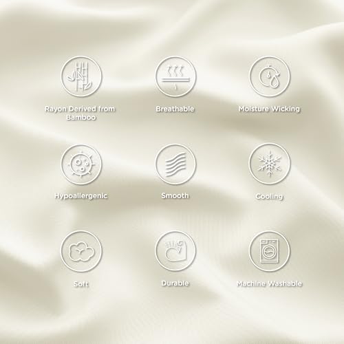 Bedsure King Size Pillow Cases Set of 2, Cooling Pillow Cases King, Rayon Derived from Bamboo Cream Pillowcases, Breathable & Silky Soft Cool Bedding Pillow Covers with Envelope Closure, 20x36 Inches