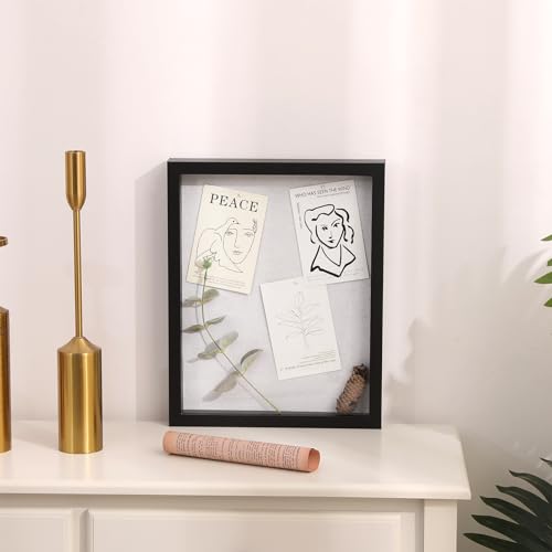 Image of Muzilife 8x10 Shadow Box Picture Frame with Linen Board - Deep Wood & Glass Display Case Ready to Hang Perfect to Display Baby & Sports Memorabilia, Pins, Awards, Medals, Tickets and Photos (Black)