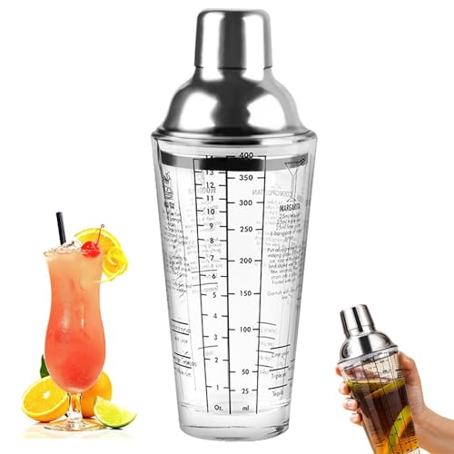Shaker à Cocktail, 400 ML Shaker à Cocktail en Verre, 1 Pièce Mélangeur de Boisson avec Passoire, Accessoires de Bar Professionnel, pour Bar, Soirée, Pique Nique, Mariage