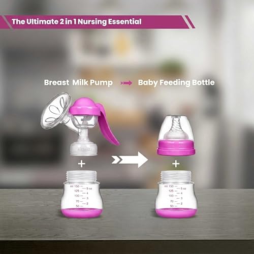 Image of ARDAKI Breast Pump for Feeding Mothers, 3 Level Suction Adjustment, Flexible Silicone Massage Cushion & Ergonomic Handle for Easy & Painless Breast Milk Expression, Manual Breast Pump, BPA Free (PINK)