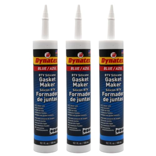 Image of Dynatex Blue RTV Silicone Gasket Maker 10.1 oz Caulk Tube - Oxygen Sensor Safe, OEM Specs, Gear Oil Resistant, Oil /Water Resistant, Made in the USA (3-Pack)