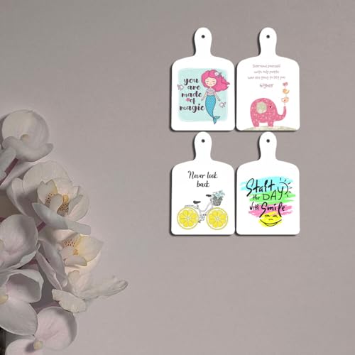 Image of Decor Smart Cute Mermaid Elephant Cycle Smile Wooden Wall Hanging Set of 4 | Kids Room | Home Decor | Decorative Modern Handcrafted Artwork |Living Room | MDF Wall Sign Art for Decoration (DWA 5601)