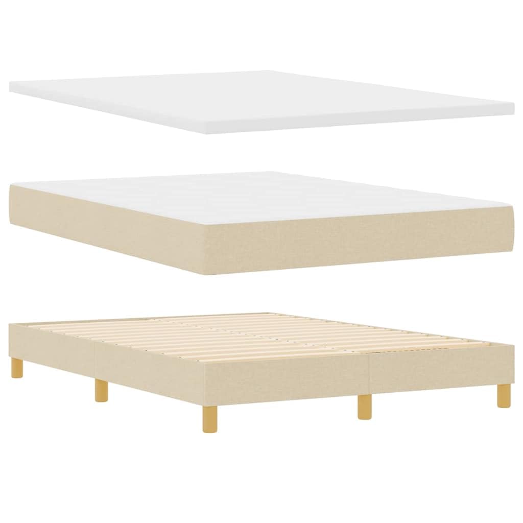 Cama con somier con colchón, color crema, 140 x 190 cm, funda de tela, cabecero ajustable, marco de madera estable, núcleo de muelles ensacados para parejas, dormitorio moderno
