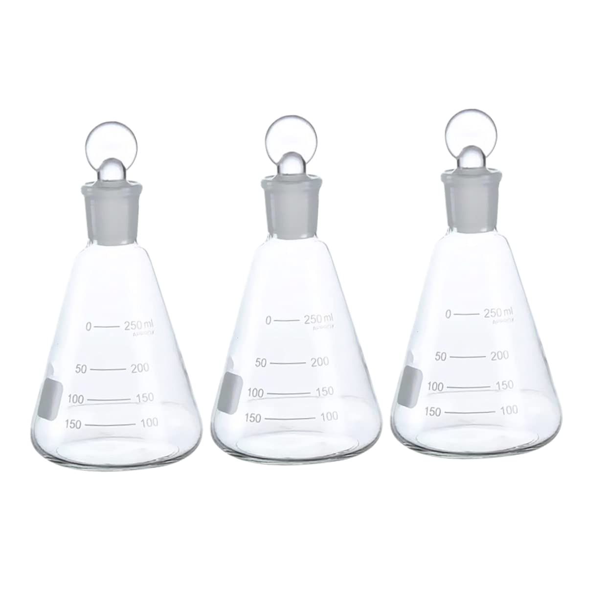 Gatuida 3piezas Matraz de Vidrio Cónico con Tapón Matraz Experimental para Laboratorio para Experimentos Estudiantiles