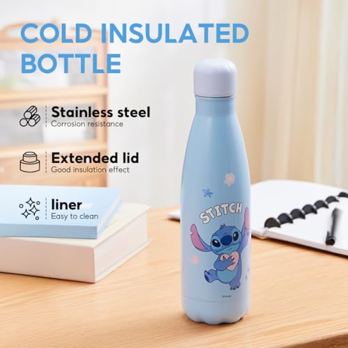 Image of MINISO Disney Lilo & Stitch 500ml Stainless Steel Insulated Water Bottle, Leak Proof Travel Water Bottle, Cute Character Sports Bottle for Gym Hiking Travel Everyday Use, Gift for Fans