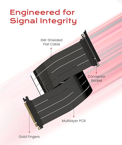 Image of LINKUP PCIE 5.0 Riser Cable | for Vertical GPU Mount | Straight | Graphics Card GPU Ready | Usable with PCIe 4.0 & RX9070 / RTX5090 | 50cm (Total Length: 54cm)