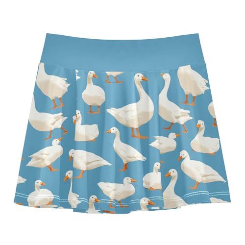 visesunny Girl's Golf Skirt Athletic Cute White Goose Pattern Tennis Skort Sport Activewear with Double Layer Pockets