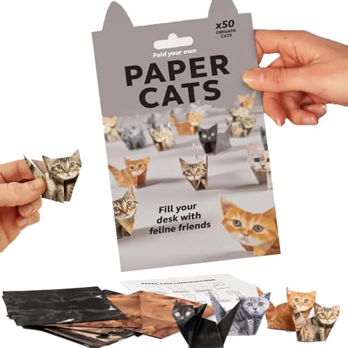 Luylmo Kit di Carta per Origami Fai da te, 50 Fogli di Carta 3D per Piegature, Kit fai da te di Carta per Origami 3D, Decorazioni Creative per la Casa, Regali per Amanti dei Gatti
