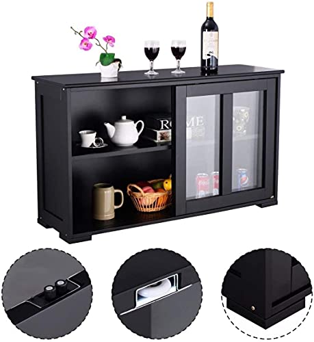 Fantask Kitchen Storage Cabinet Sideboard, Stackable Buffet W/Height-Adjustable Shelf & 2 Glass Sliding Doors, Accent Console Table For Kitchen Dining Living Room Hallway Office (Black) #TOP2