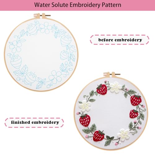 Image of Topapfo Strawberry Embroidery Kit for Beginners Adults, Funny Embroidery Patterns Hoops Thread Needles Tutorials