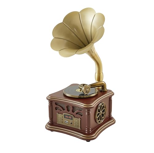 Retro Vintage Gramophone Record Player Decorative Phonograph with Bluetooth/USB Hi-Fi Handcrafted by Pure Oak (Brown) for Music Player/Home Decoration/Retro Collection/Gift