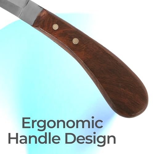Image of Hoof Knife Double Edged Curved Blade - Stainless Steel Curved Blade Farrier Tool with Wooden Handle, Multipurpose Hoof Trimming Knife for Livestock, 3-Inch Blade, 8.5-Inch Overall (Left Hand)