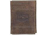 John Deere Men's Access Wallet Trifold Embossed Leather Brown