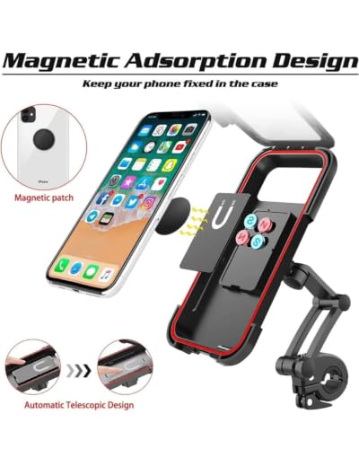 Image of Waterproof Bike Mobile Holder with Aluminum Alloy Base, 360 Rotatable Motorcycle Phone Mount Stand for Handlebar, Anti-Glare Touch-Screen Case for Bicycles, Scooters & Electric Bikes