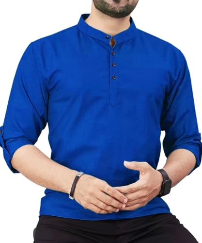 Image of DEEMOON Men's Regular Fit Solid Sprad Collar Casual Shirt with a Trendy Mandarin Collar Crafted from a Premium Cotton Blend