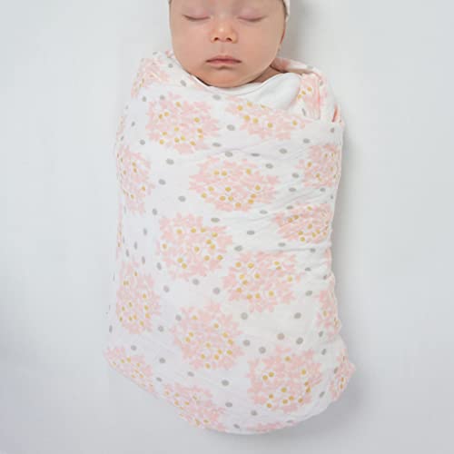 Image of SwaddleDesigns Muslin Swaddle Blankets, Swaddle Blanket for Baby Girl, Heavenly Floral Pinks with Touch of Gold Shimmer, Set of 3