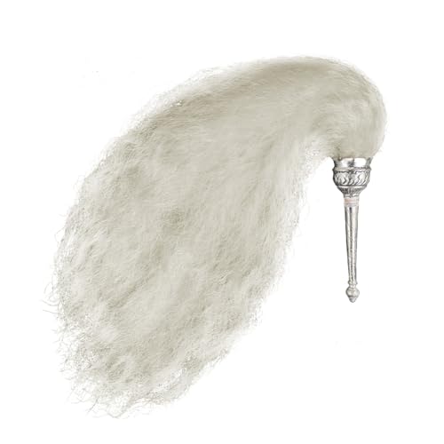 Image of White Chaur Sahib with Elegant Handle for Mandir and Gurudwara Sahib - Ethical Chawar for Pooja Rituals (Hair Weight: 100 gm) [Size: 24 Inches]