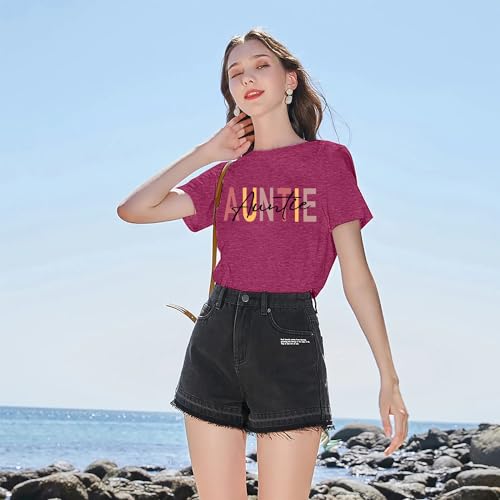 Image of Auntie Women Warm Lovely Love Print Blessing Holiday Summer Ladies Women Casual Short Sleeve T-Shirt.