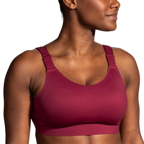 Image of Brooks Women's Scoopback 2.0 Sports Bra for High Impact Running, Workouts & Sports with Maximum Support - Razzmatazz /Quartz - 30 DD /E