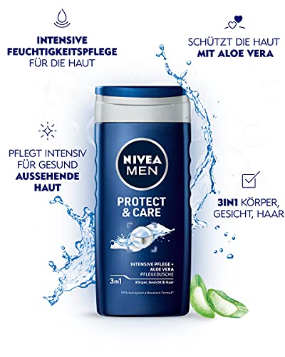 NIVEA MEN Protect & Care verzorgende douchegel (250 ml), hydraterende douchegel met aloë vera, milde douche voor een… - Image 3